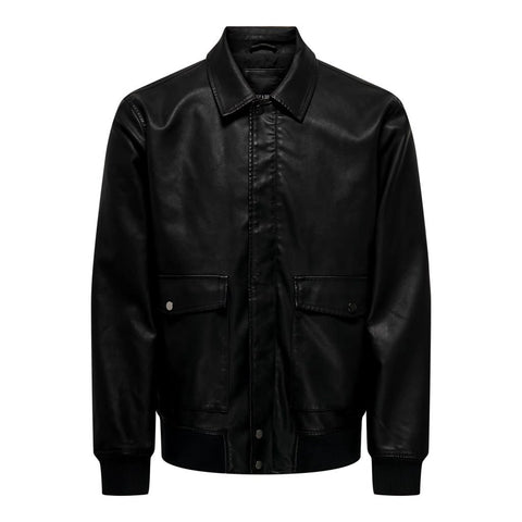 Only & Sons: Collar Faux Leather Jacket