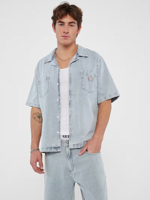 Guess: Herringbone Denim Shirt