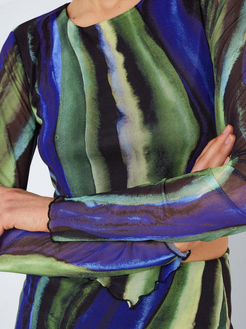 Noisy May: Wave Print Mesh Top