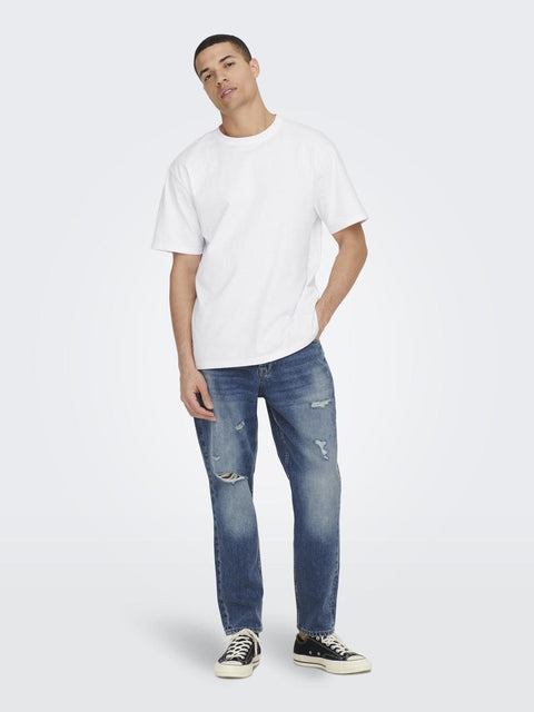 Only & Sons: Avi Distressed Mid-Blue Denim