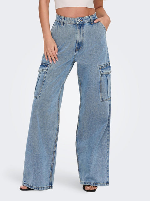 Only: Highwaist Wide Cargo Denim