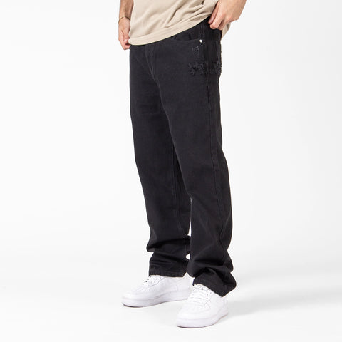 WLKN : Distressed Logo Loose Fit Denim Pants