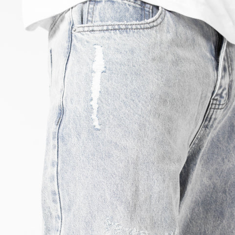 WLKN : Distressed Logo Loose Fit Denim Pants
