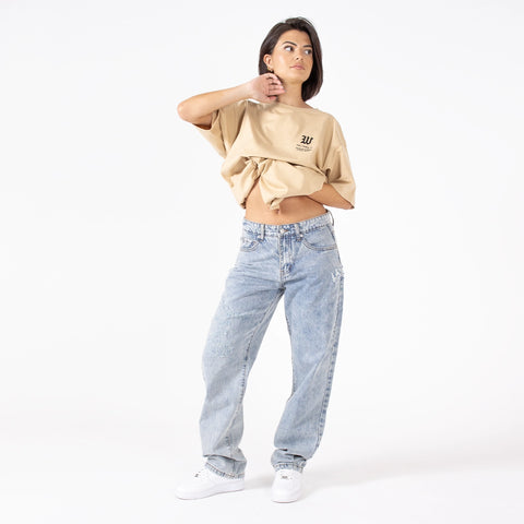 WLKN : Distressed Logo Loose Fit Denim Pants