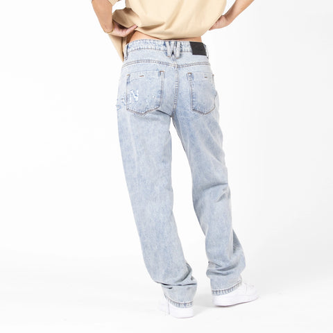 WLKN : Distressed Logo Loose Fit Denim Pants