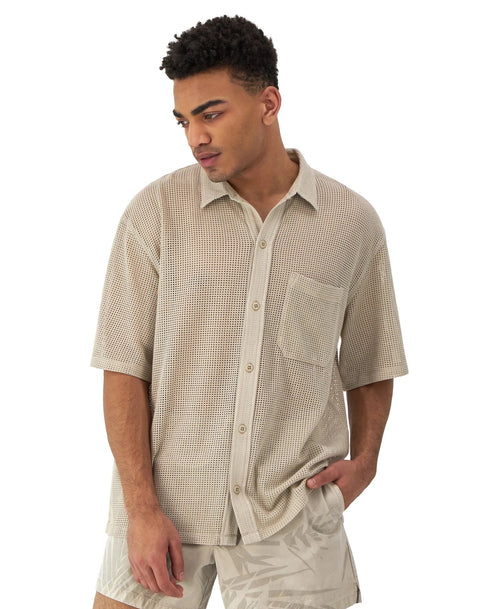 Champion : Mesh Button Down Shirt - Cold Beige