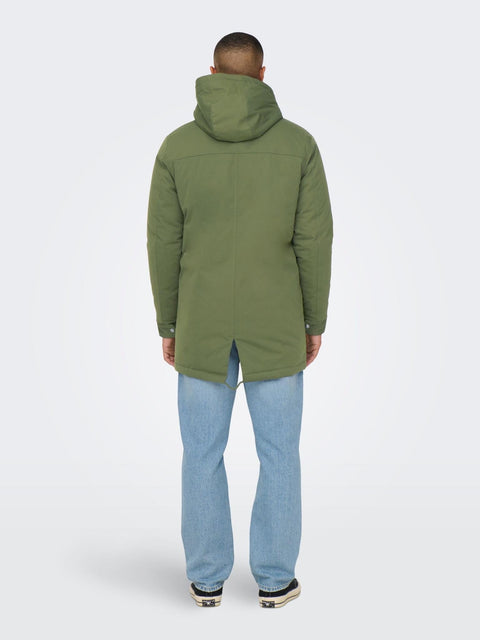 Only & Sons : Alexander Parka Coat - Olive