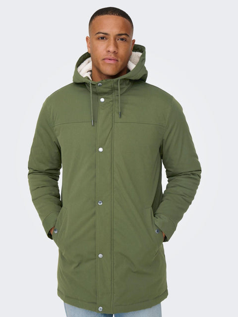 Only & Sons : Alexander Parka Coat - Olive