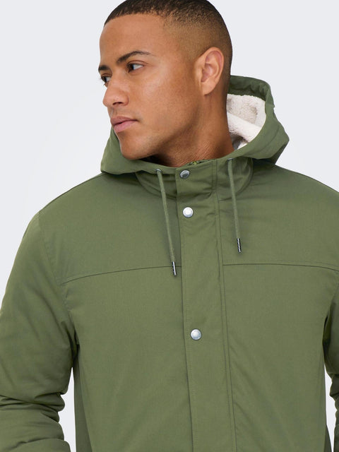 Only & Sons : Alexander Parka Coat - Olive