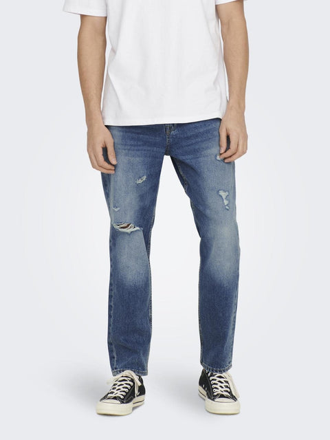 Only & Sons : Avi destroy Mid. Blue Denim